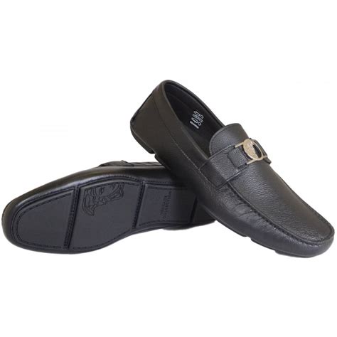 versace collection buckle leather loafer